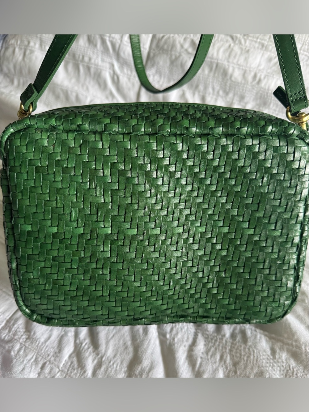 Clare V Green Woven Leather Crossbody
